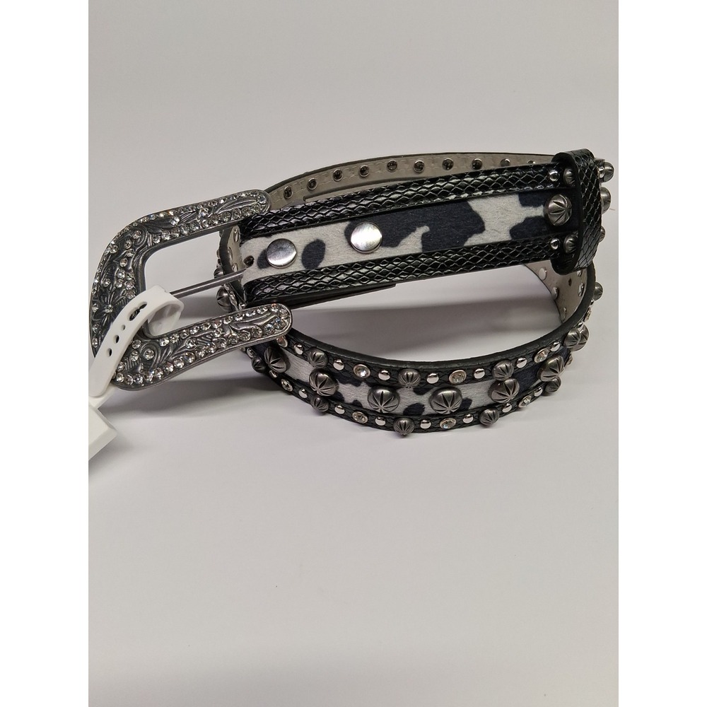 Haute Hippie Western Cow Print Rhinestone Studded Belt Black & White NWT One-Sz